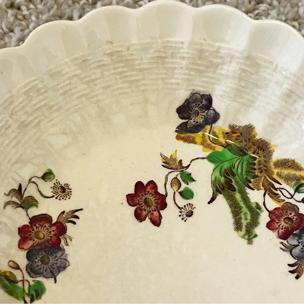 Spode Wicker Lane Basket Weave Copeland Trinket Tray Sauce Bowl England Floral